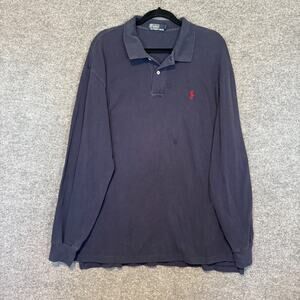 Polo Ralph Lauren Shirt Mens XXL Blue Long Sleeve Polo Red Pony Knit Casual Y2K